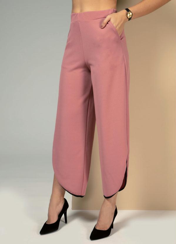 Quintess - Calça com Bolsos e Fenda Rosa