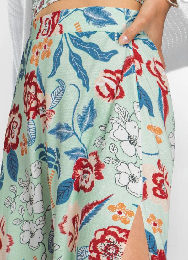 Outlet - Calça com Fenda Transpassada Floral Verde 3