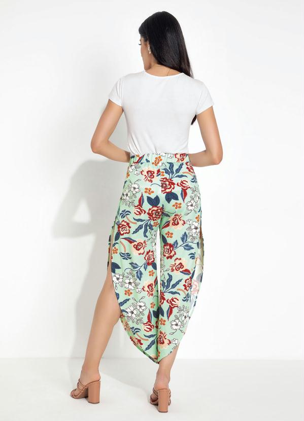 Outlet - Calça com Fenda Transpassada Floral Verde 5