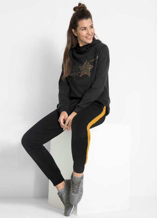 bonprix - Calça Comfort com Listra Lateral Preta 3