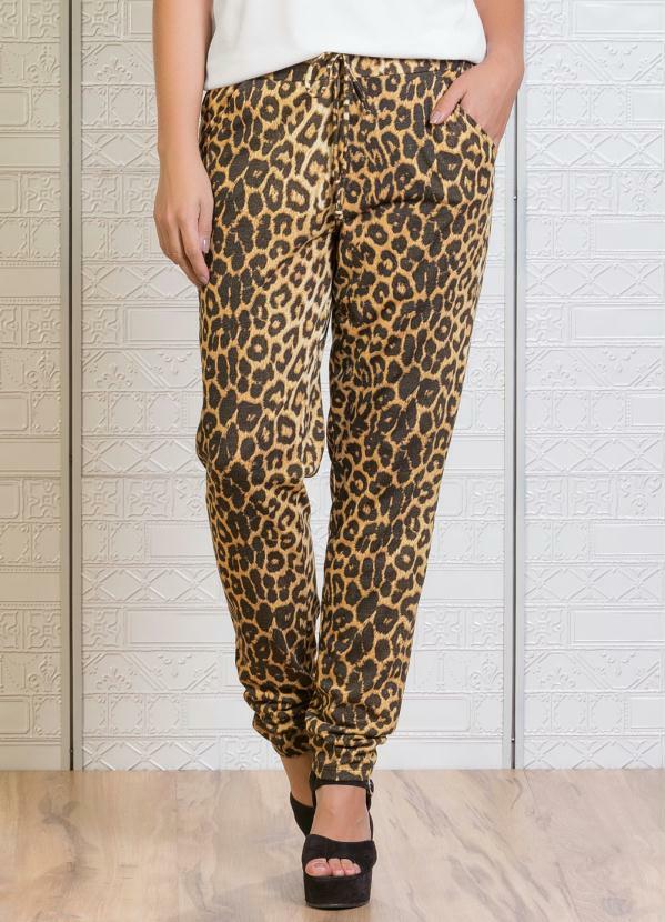 Outlet - Calça Comfort de Onça com Bolsos e Cordão