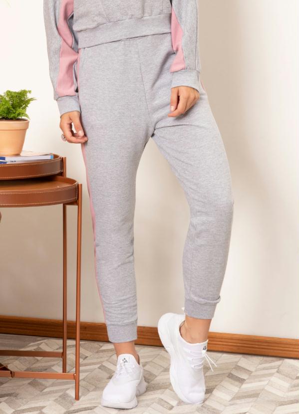 Quintess - Calça Confort Mescla e Rosa com Bolsos