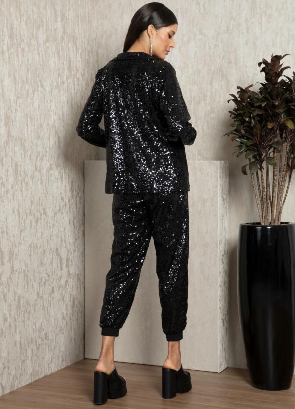 Quintess - Calça Jogger Preta em Paetê Forrada 7