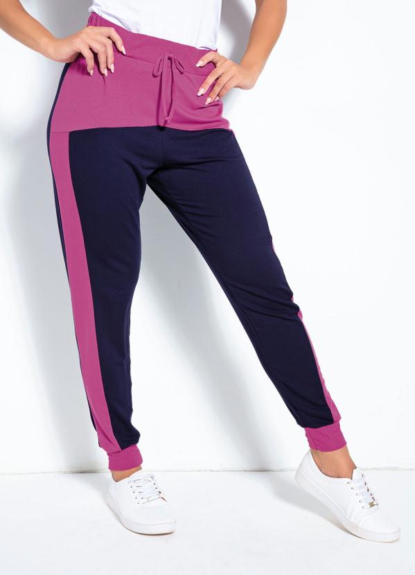 Rovitex - Calça Marinho e Púrpura com Recortes Rovitex