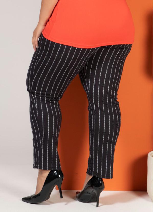 Quintess - Calça Quintess Listrada Preta Detalhe de Cordel 6