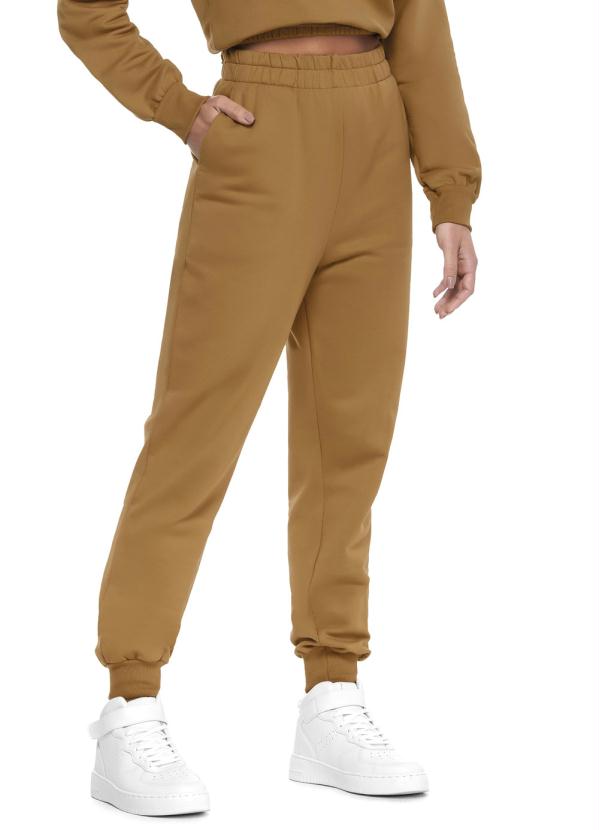 Enfim - Calça Taupe Jogger em Moletom Feminina