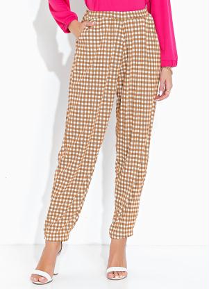 Moda Pop - Calça XadrezCom Cintura Alta e Bolsos Funcionais - MODA POP