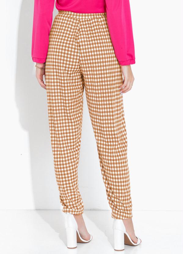 Moda Pop - Calça XadrezCom Cintura Alta e Bolsos Funcionais 2