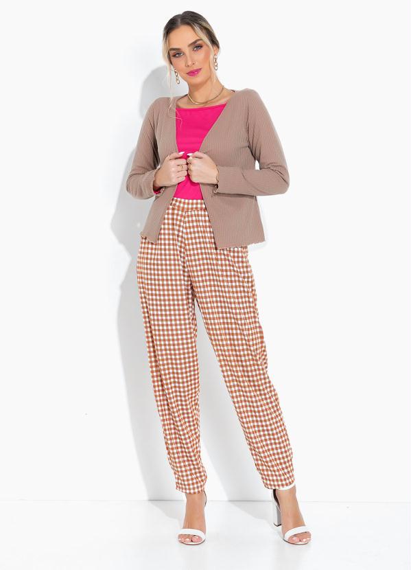 Moda Pop - Calça XadrezCom Cintura Alta e Bolsos Funcionais 5