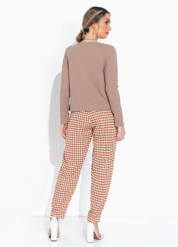 Moda Pop - Calça XadrezCom Cintura Alta e Bolsos Funcionais 6