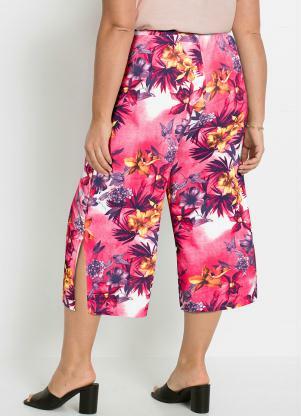 Queima Estoque - Calça com Fenda Pantacourt Floral Pink - QUEIMA ESTOQUE
