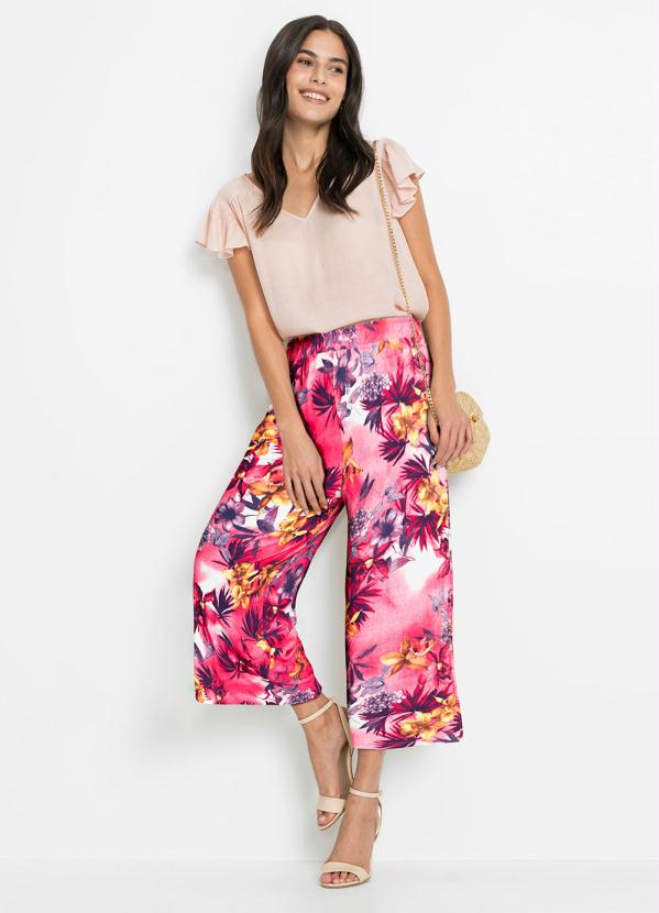 Outlet - Calça com Fenda Pantacourt Floral Pink 6
