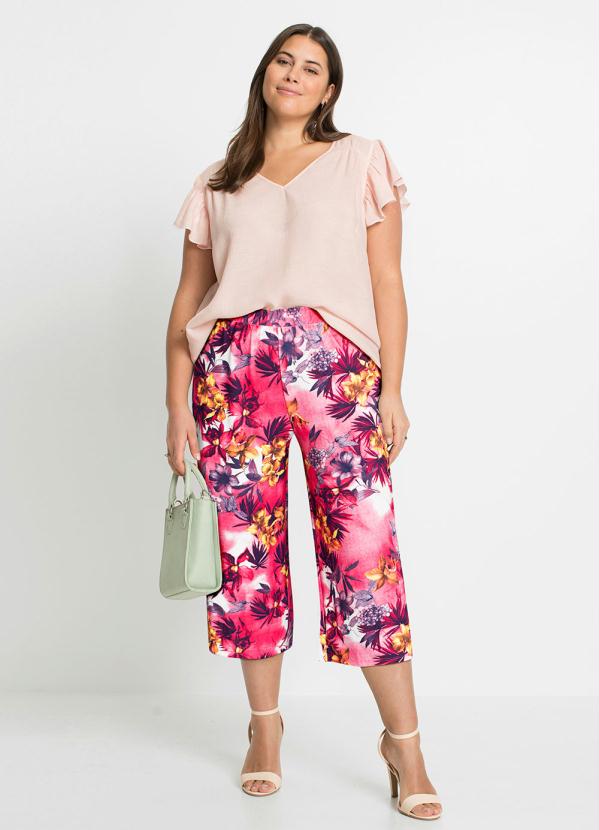 Outlet - Calça com Fenda Pantacourt Floral Pink 3
