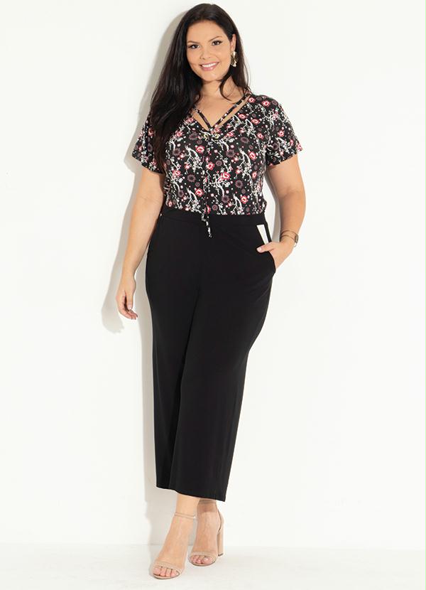 Quintess - Calça Cropped com Bolsos Preta e Off 7