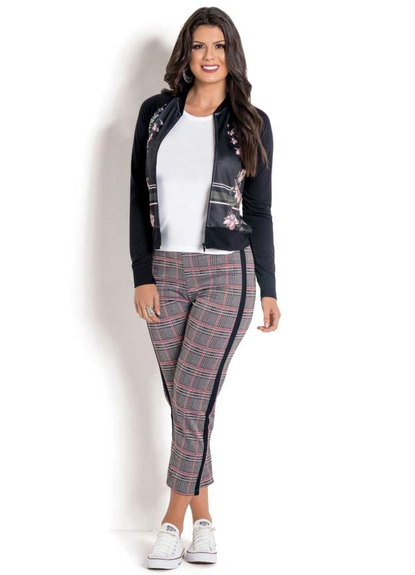 Multimarcas - Calça Cropped Reta Xadrez com Listra Lateral 3