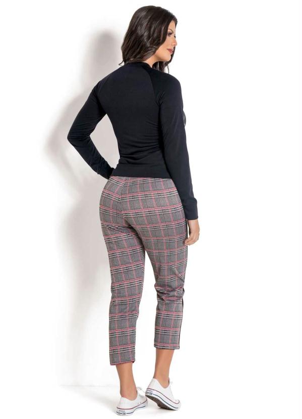 Multimarcas - Calça Cropped Reta Xadrez com Listra Lateral 4