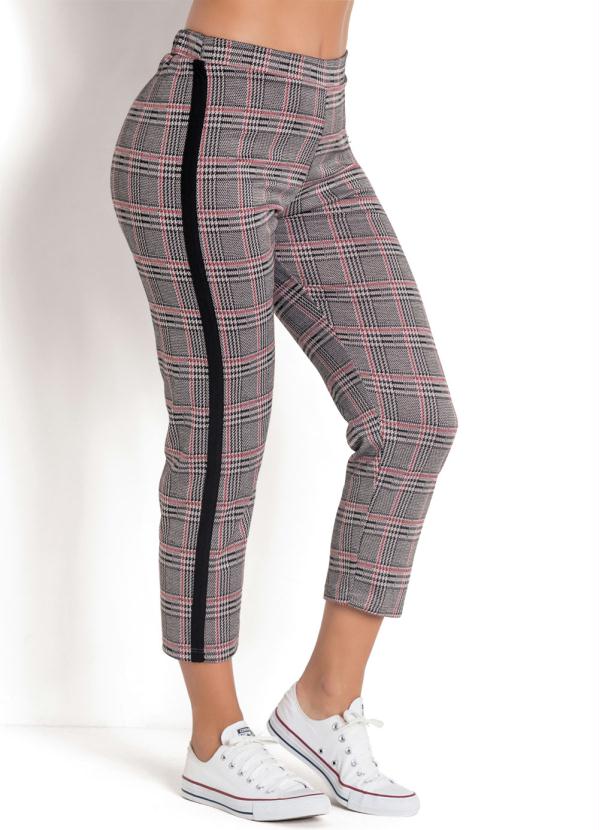 Multimarcas - Calça Cropped Reta Xadrez com Listra Lateral 5