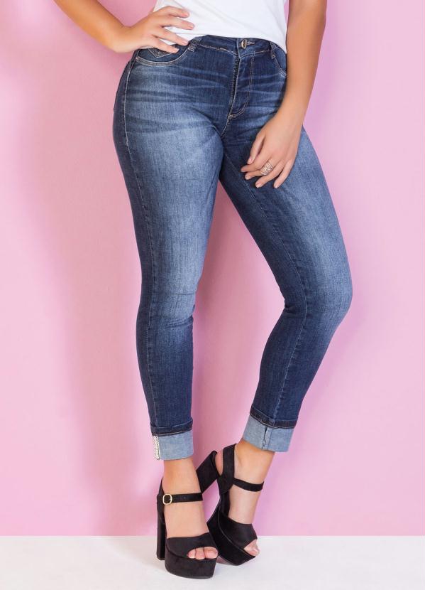 Sawary Jeans - Calça Croppep Jeans com Barra Dobrada e Strass 1