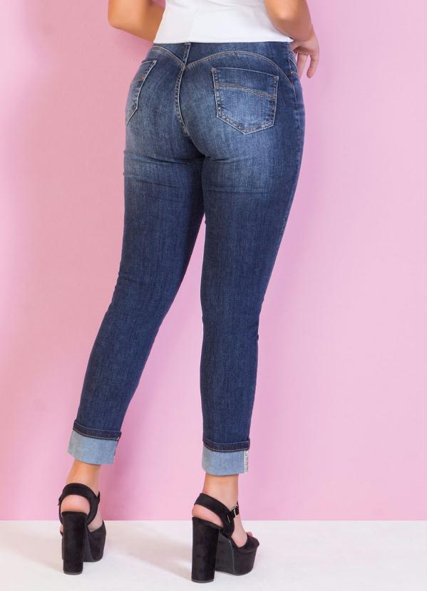 Sawary Jeans - Calça Croppep Jeans com Barra Dobrada e Strass 2