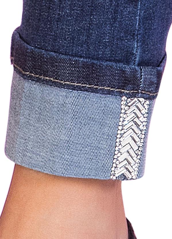 Sawary Jeans - Calça Croppep Jeans com Barra Dobrada e Strass 3