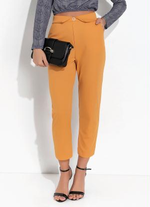 Moda Pop - Calça Mostarda com Sobreposição no Cós - MODA POP