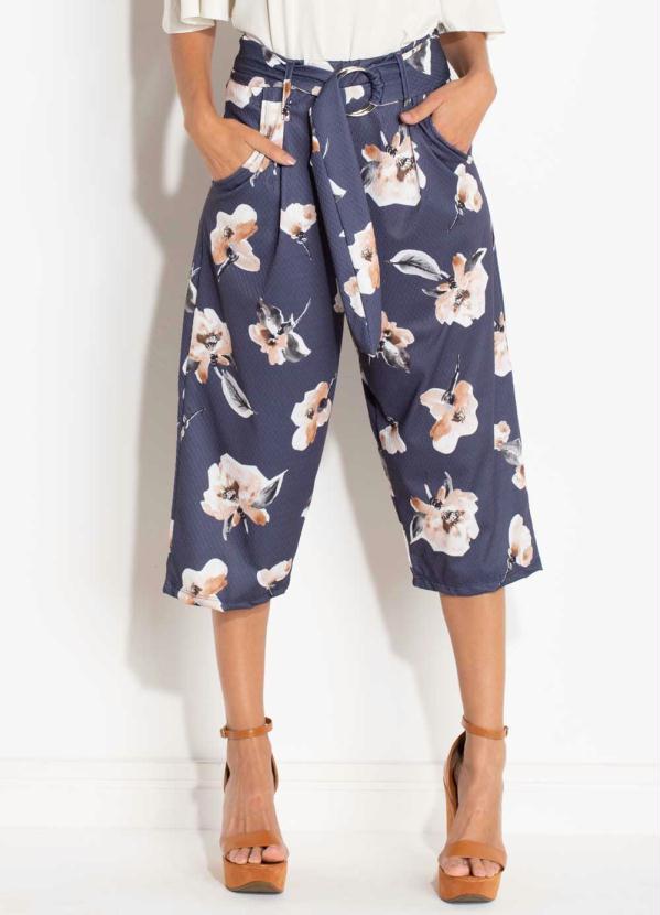 Quintess - Calça Pantacourt Quintess Floral Marinho