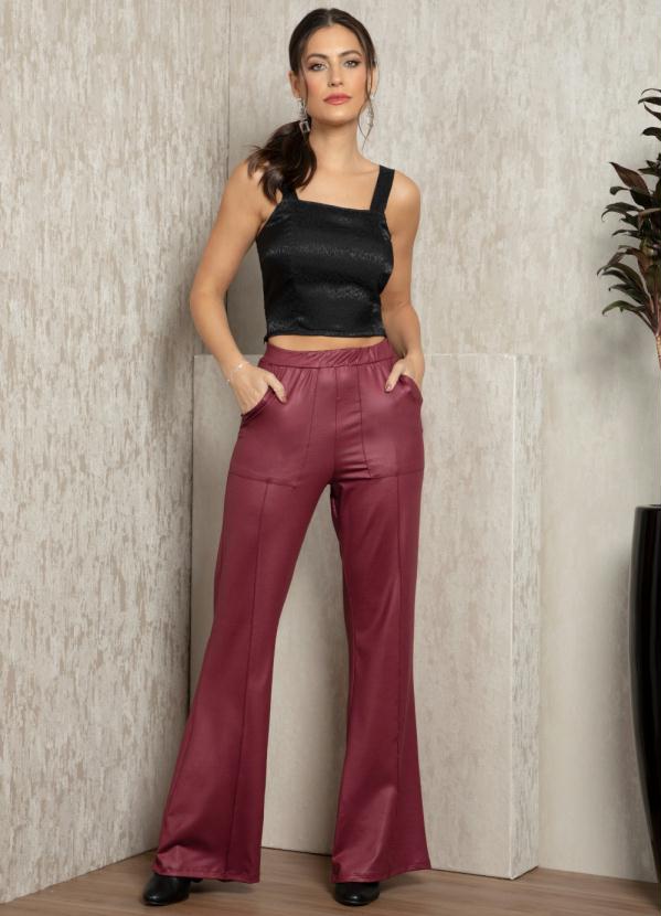Quintess - Calça Bordo Flare com Bolsos 3