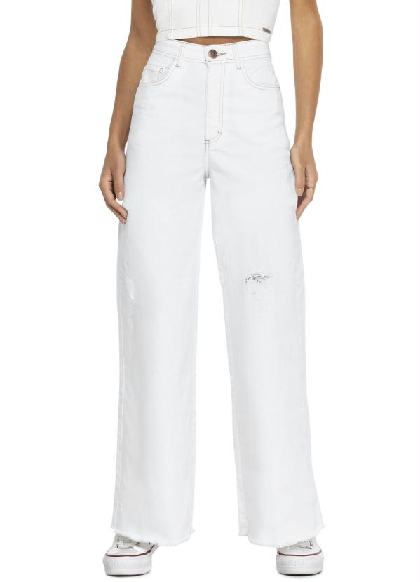 Enfim - Calça Branca Wide Leg Cintura Alta