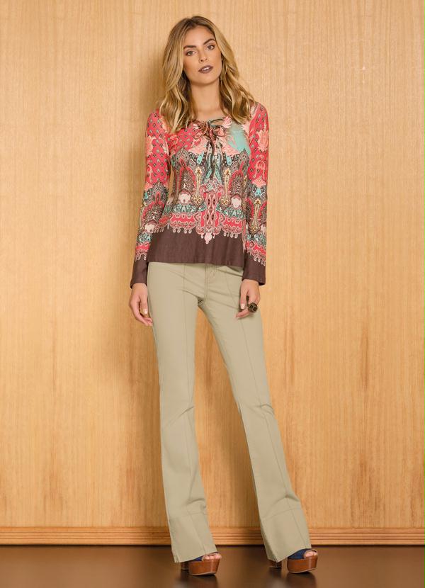 Quintess - Calça Flare Bege Cintura Alta 3