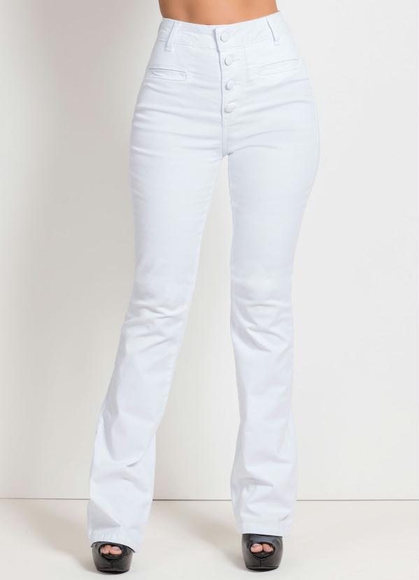 calça branca feminina cintura alta flare