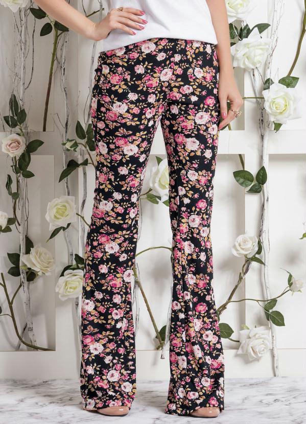 Outlet - Calça Flare Floral Cintura Média