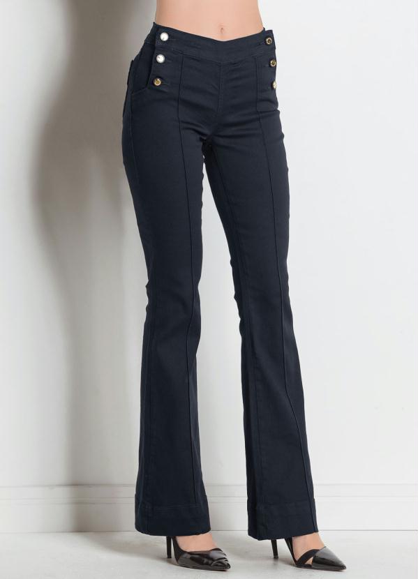 Sawary Jeans - Calça Flare Preta Sawary com Detalhe de Botões 6