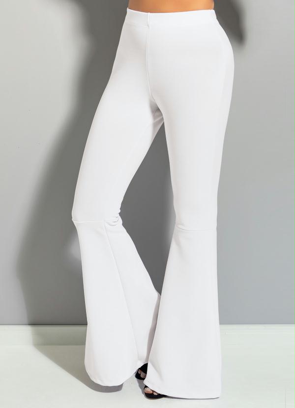calça branca feminina cintura alta flare