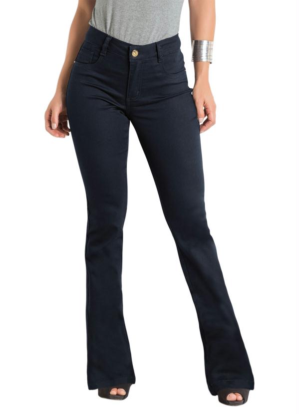 Sawary Jeans - Calça Flare Sawary Preta em Sarja com Bolsos