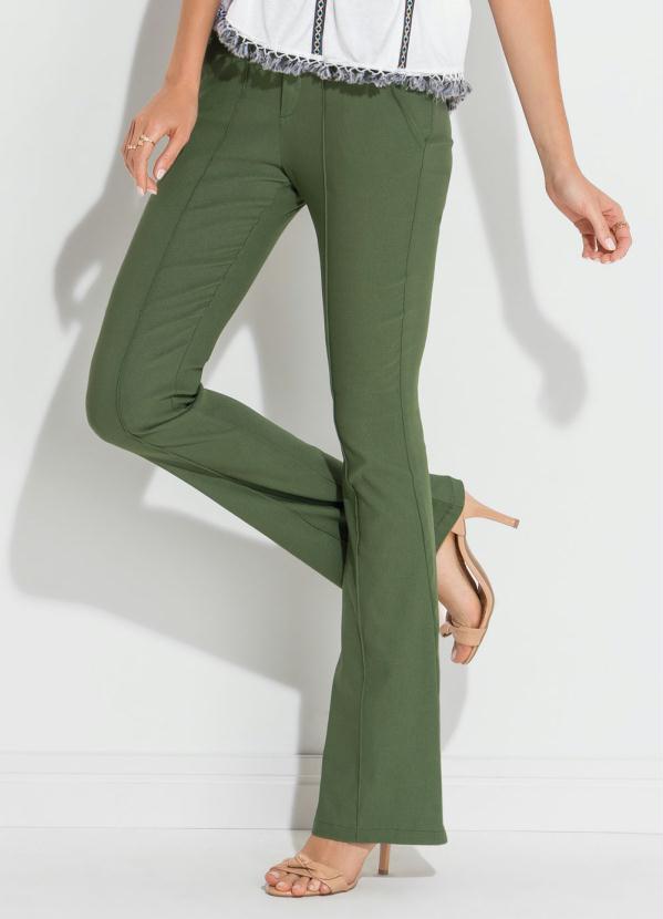 Quintess - Calça Flare Verde com Nervura Frontal