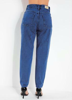 Sawary Jeans - Calça Azul Mom Jeans com Puídos Sawary - SAWARY JEANS