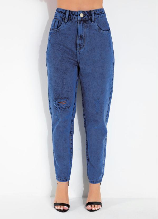 Sawary Jeans - Calça Azul Mom Jeans com Puídos Sawary 5