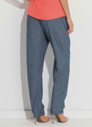Quintess - Calça Clochard em Jeans Azul com Bolsos - QUINTESS