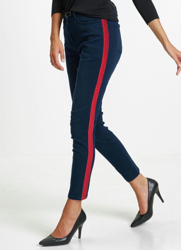 bonprix - Calça com Fita Lateral Azul Escuro