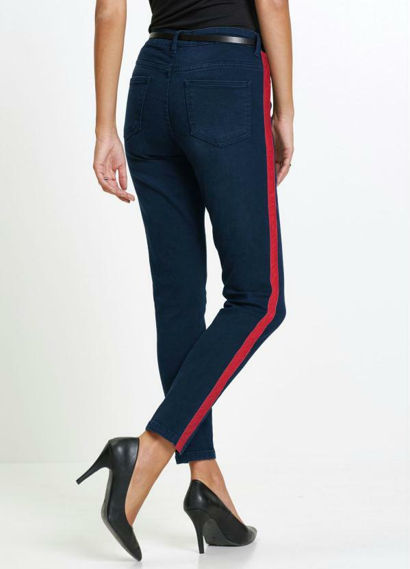 bonprix - Calça com Fita Lateral Azul Escuro 2