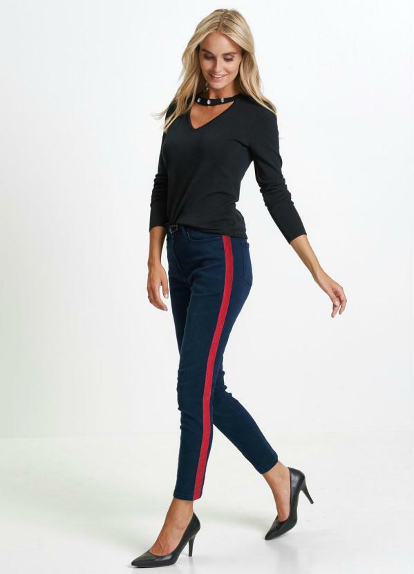 bonprix - Calça com Fita Lateral Azul Escuro 3