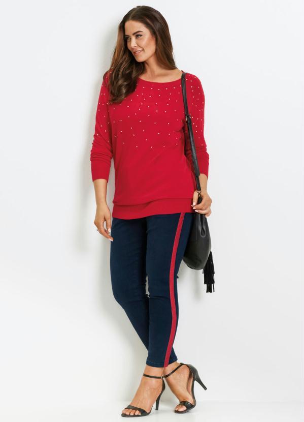 bonprix - Calça com Fita Lateral Azul Escuro 7