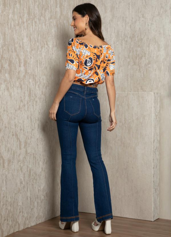 Quintess - Calça Jeans Azul Escuro Flare com Nervura 4