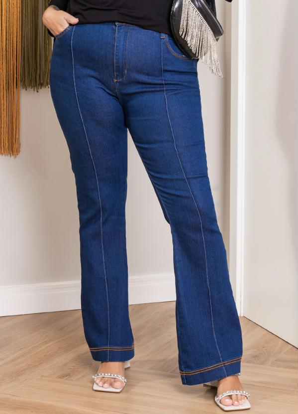Quintess - Calça Jeans Azul Escuro Flare com Nervura 9
