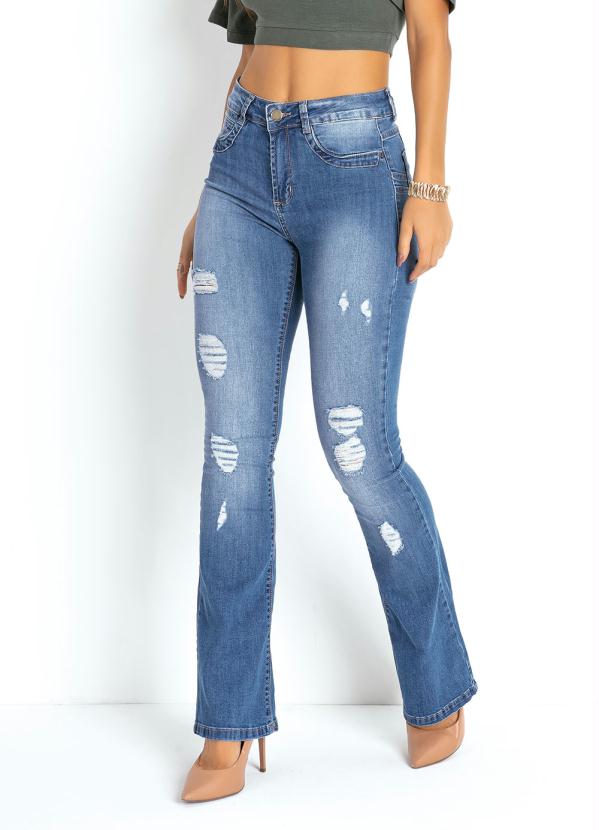 Sawary Jeans - Calça Jeans Clara Flare com Destroyed Sawary