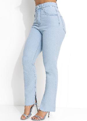 Sawary Jeans Calça Jeans Clara Reta com Fendas Sawary