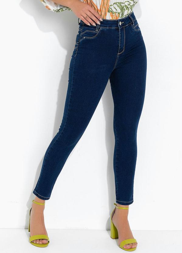Sawary Calça Jeans Stretch Skinny Levanta Bumbum Rasgada - Azul