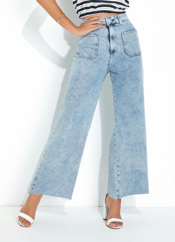 Sawary Jeans - Calça Jeans Wide Leg com Bolsos Sawary
