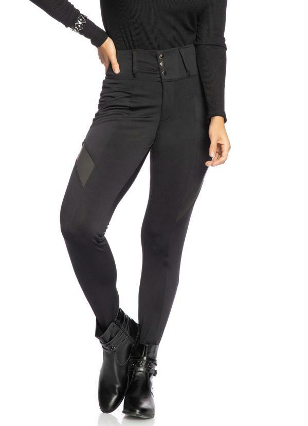 Janfer - Calça Legging com Zíper e Botões Preta