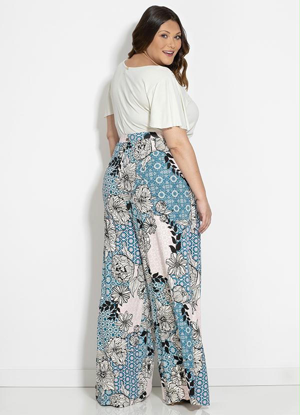 Quintess - Calça Ampla com Fendas Floral 9